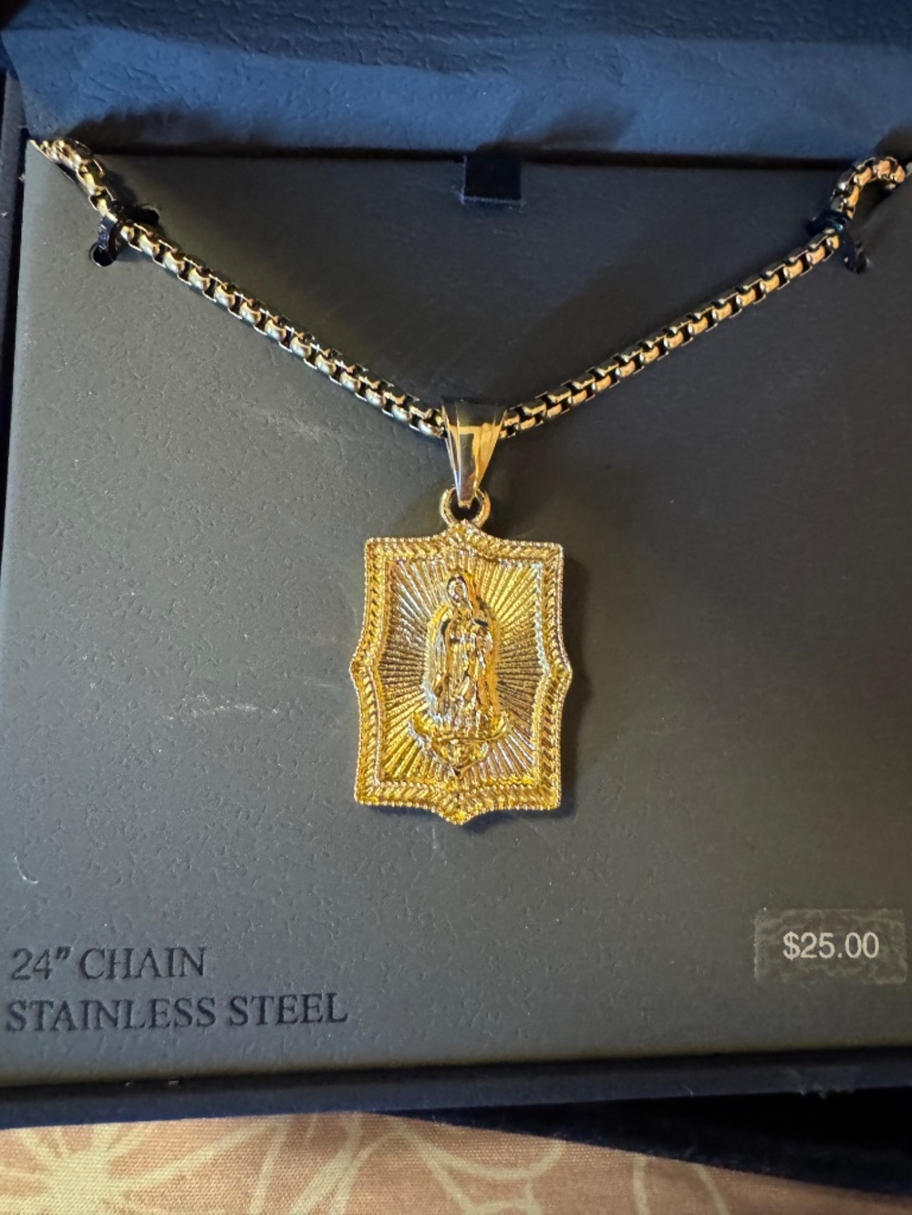 Kohl's Our Lady of Guadalupe Necklace Stainless Steel Gold 1913 - Picture 5 of 5